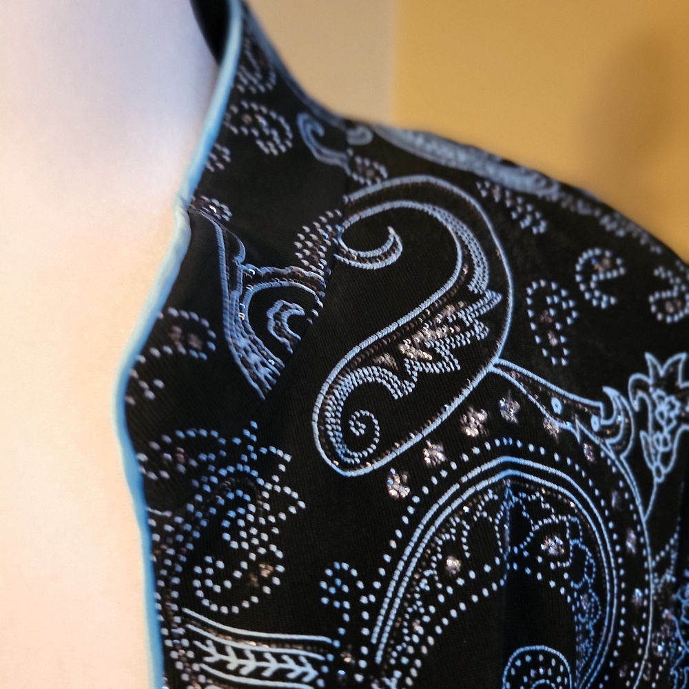 Alex Evenings Black and Silver And TEAL BLOUSE - Picture 4 of 15